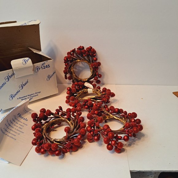1245 Princess House 4 Beaded Napkin Rings Winter Garden Florals NIP DISCONTINUED - Picture 7 of 9